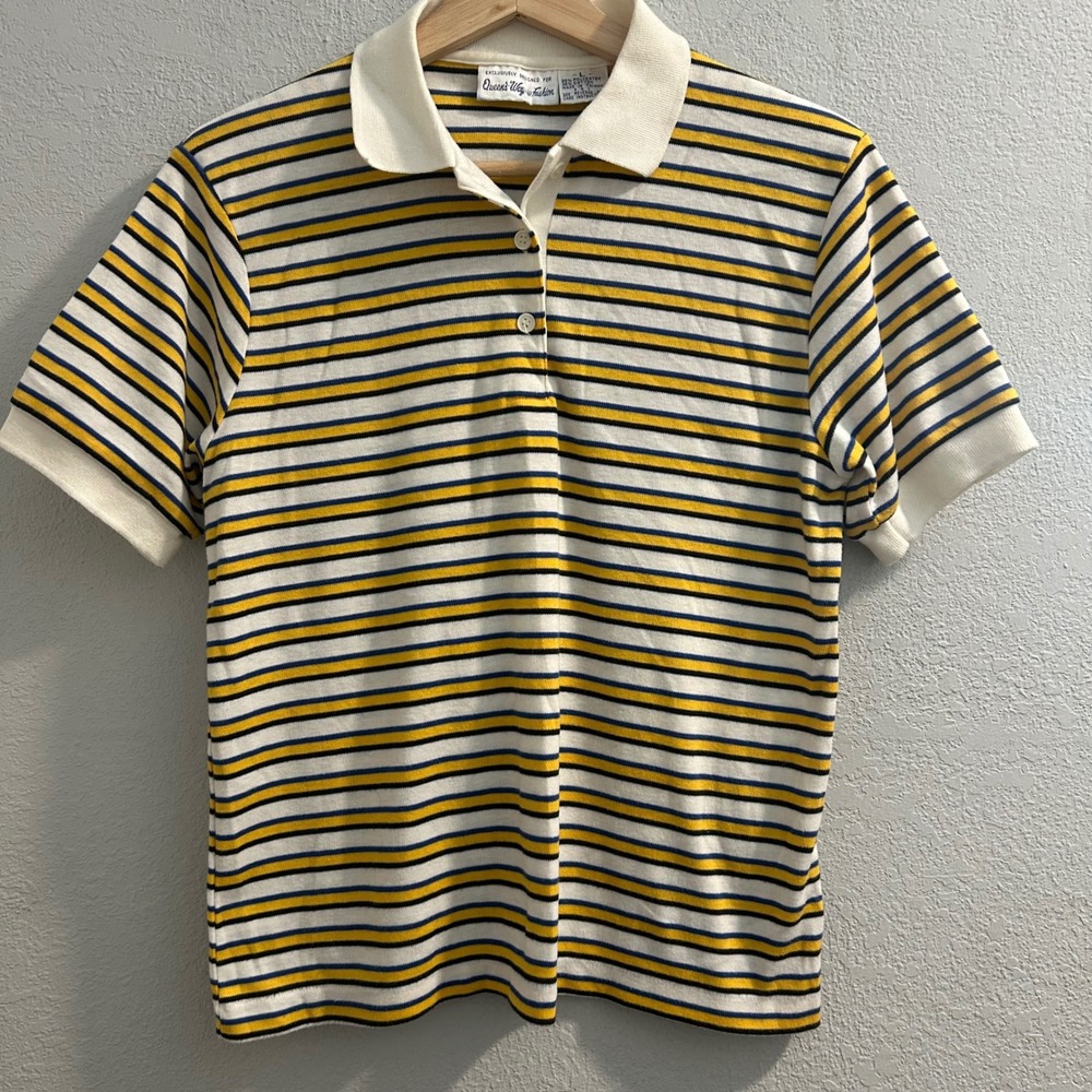 Queens Way to Fashion Vintage Striped Polo Shirt Womens Large Preppy